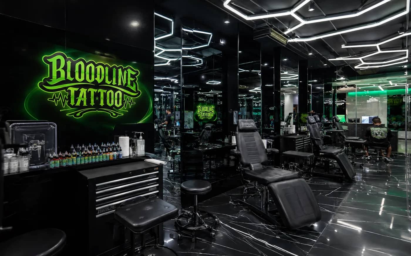Tattoo studio interior in Phuket showing an appointment only setup