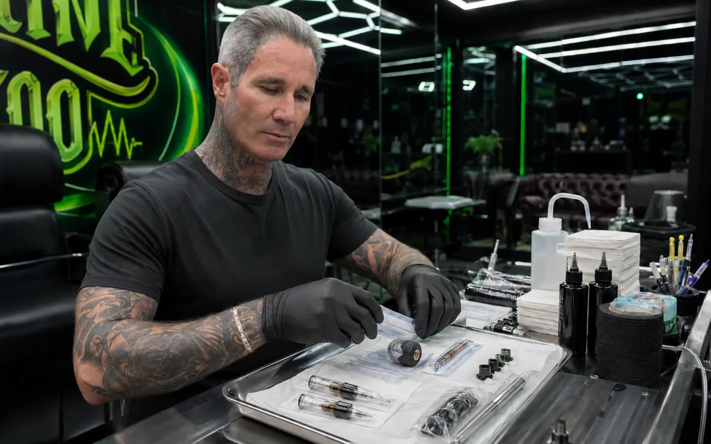 Sterilised tattoo equipment in a Phuket studio