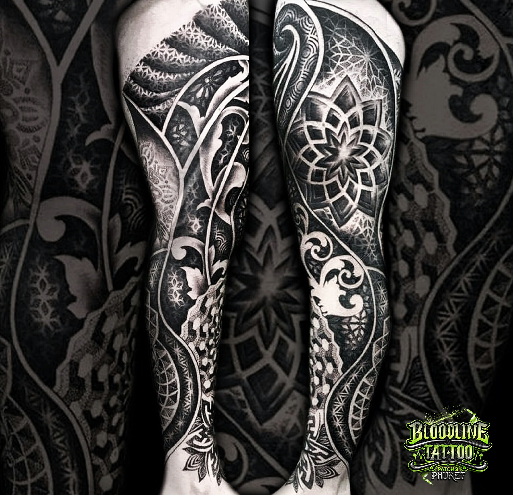 intricate mandala and floral tattoo on thigh on Craiyon